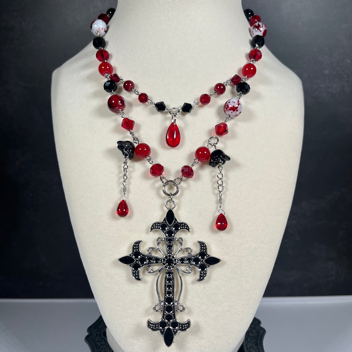Crimson Veil Cross Necklace
